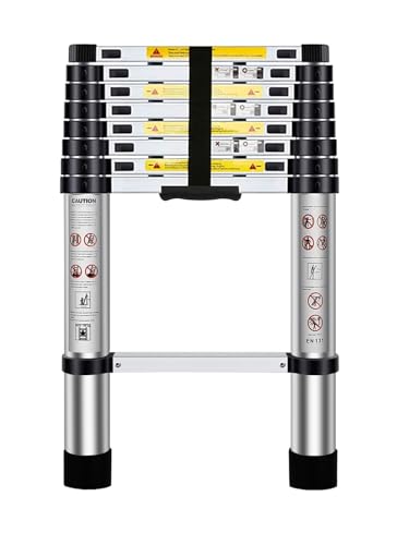 Nestling Teleskopleiter 2,6m, Edelstahl, Ausziehbare Klappleiter, Mehrfach Verstellbar, Belastbarkeit 150kg, Geeignet für Haus, Lager, Outdoor