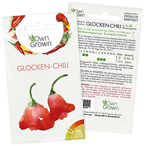 Chilisamen Glockenchili: 5 Premium Glocken Chili Samen zum Anbau von Chili Pflanzen für Balkon, Kübel und Garten – Glockenpaprika Samen für frische Chilipflanzen – Chili Samen scharf von OwnGrown